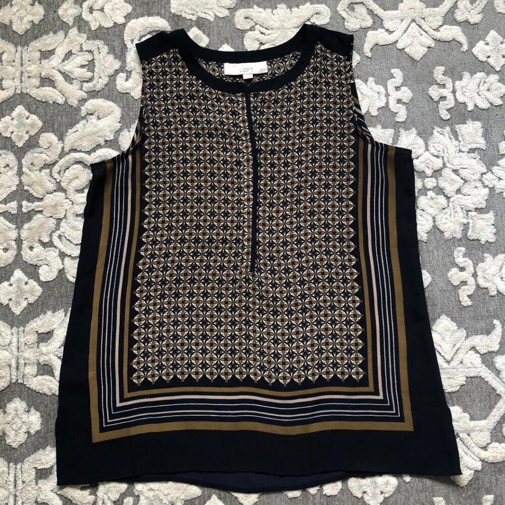 LOFT, WOMEN'S, SLEEVELESS, BLOUSE, TANK TOP, SZ PM, BLACK, BROWN, TAN, WHITE
